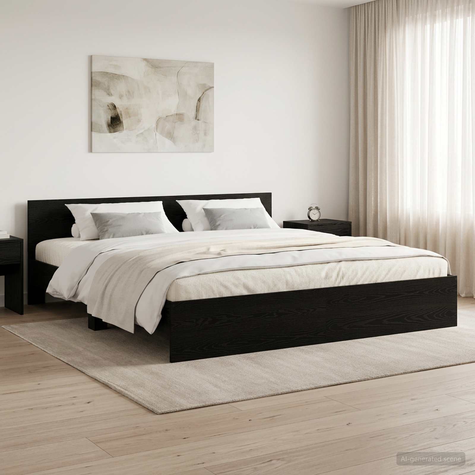 3445770_1.jpg vidaXL Rám postele s čelom Čierny dub 200 x 200 cm Kompozitné drevo – Obrázok 1