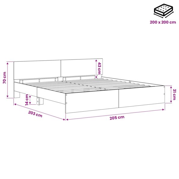 vidaXL Rám postele s čelom Čierny dub 200 x 200 cm Kompozitné drevo – Obrázok 7