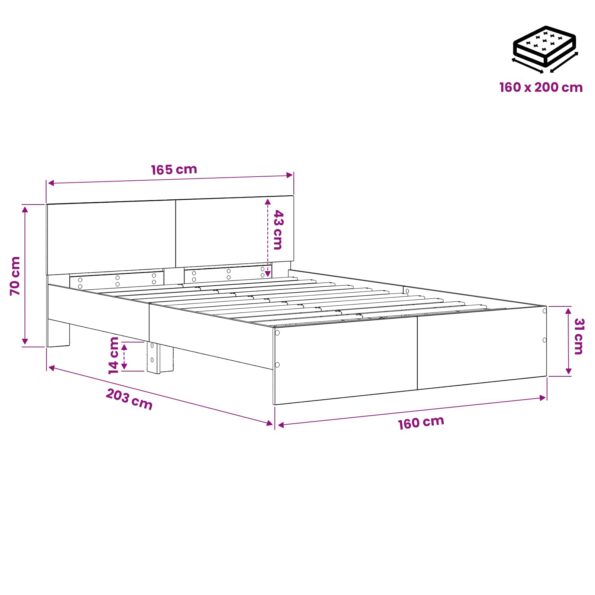 vidaXL Rám postele s čelom Dub artisan 160 x 200 cm Kompozitné drevo – Obrázok 7