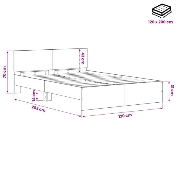vidaXL Rám postele s čelom Staré drevo 120 x 200 cm Kompozitné drevo – Obrázok 7
