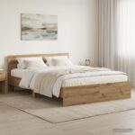 vidaXL Rám postele s čelom Dub artisan 120 x 200 cm Kompozitné drevo – Obrázok 8