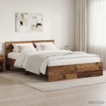 vidaXL Rám postele s čelom Staré drevo 140 x 190 cm Kompozitné drevo – Obrázok 8