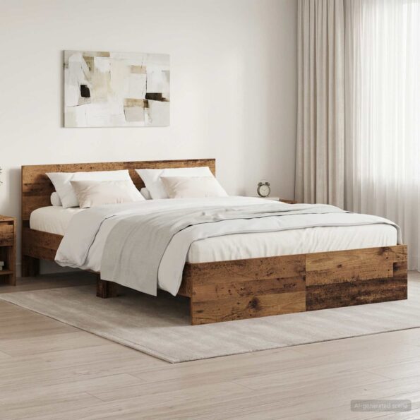 vidaXL Rám postele s čelom Staré drevo 140 x 190 cm Kompozitné drevo – Obrázok 8