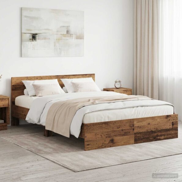 vidaXL Rám postele s čelom Staré drevo 135 x 190 cm Kompozitné drevo – Obrázok 8