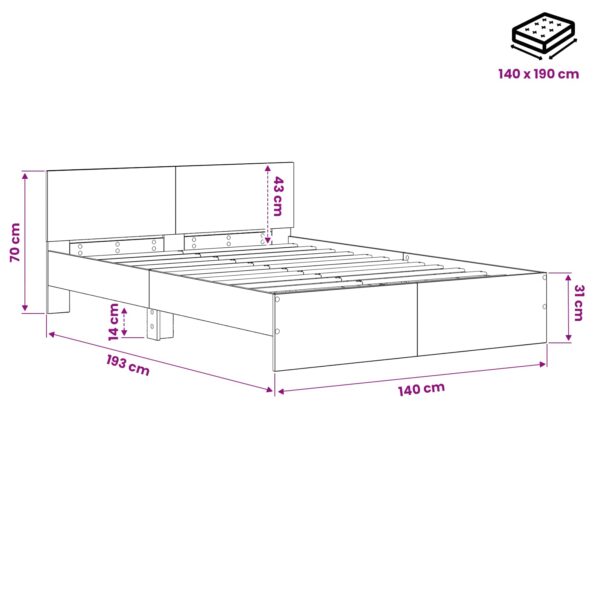vidaXL Rám postele s čelom Staré drevo 135 x 190 cm Kompozitné drevo – Obrázok 7