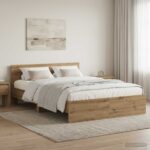 vidaXL Rám postele s čelom Dub artisan 135 x 190 cm Kompozitné drevo