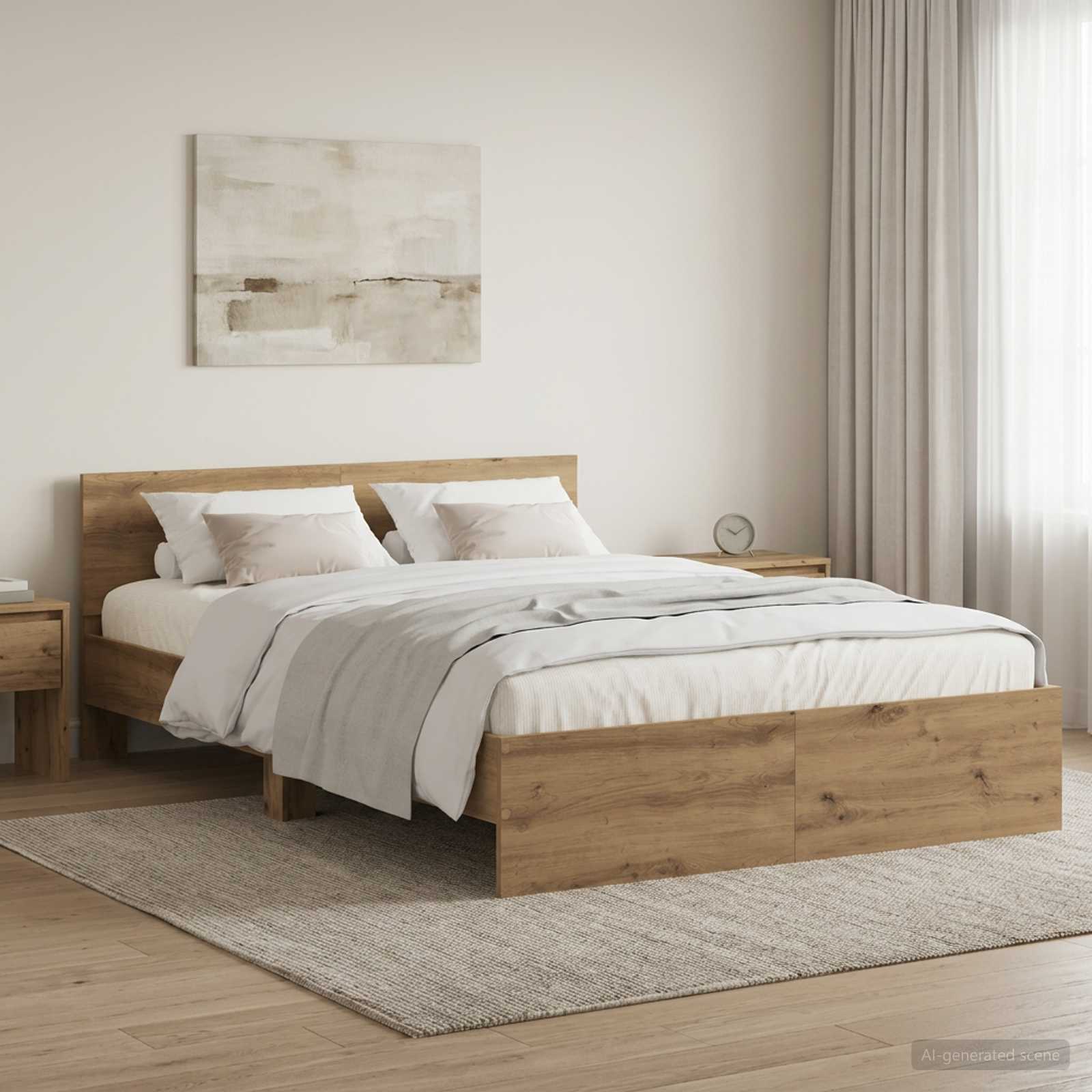 3445784_1.jpg vidaXL Rám postele s čelom Dub artisan 135 x 190 cm Kompozitné drevo – Obrázok 1