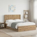 vidaXL Posteľový rám s úložným priestorom a čelom Artisan Oak