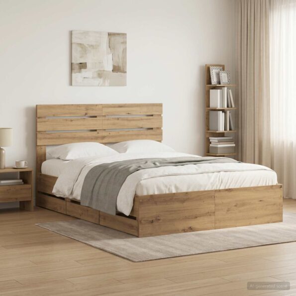 vidaXL Bed Frame with Storage and Headboard Artisan Oak 120 x 200 cm – Obrázok 10