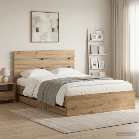 vidaXL Bed Frame with Storage and Headboard Artisan Oak 160 x 200 cm – Obrázok 10