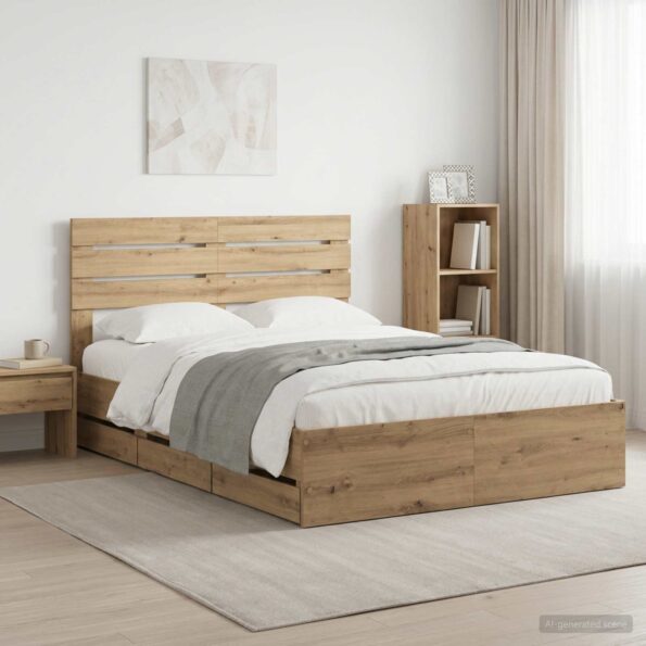 vidaXL Bed Frame with Storage and Headboard Artisan Oak 160 x 200 cm – Obrázok 10