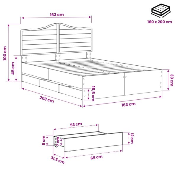vidaXL Bed Frame with Storage and Headboard Artisan Oak 160 x 200 cm – Obrázok 9
