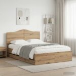 vidaXL Bed Frame with Storage and Headboard Artisan Oak 140 x 190 cm – Obrázok 10