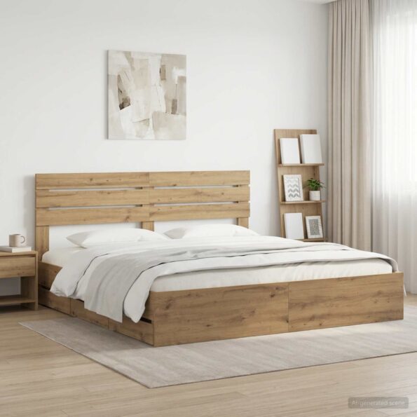 vidaXL Bed Frame with Storage and Headboard Artisan Oak 180 x 200 cm – Obrázok 10
