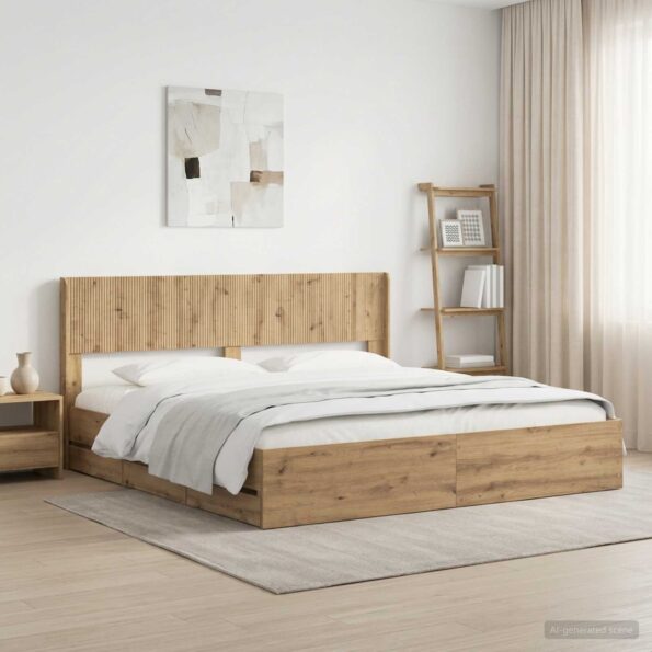 vidaXL Posteľový rám s úložným priestorom a čelom Artisan Oak – Obrázok 10
