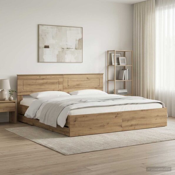 vidaXL Bed Frame with Storage and Headboard Artisan Oak 180 x 200 cm – Obrázok 10