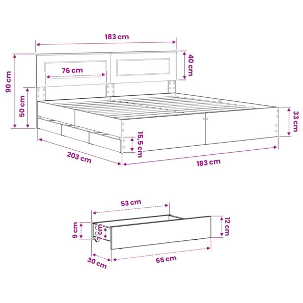 vidaXL Bed Frame with Storage and Headboard Artisan Oak 180 x 200 cm – Obrázok 9
