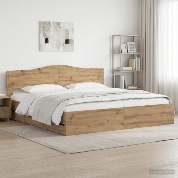 vidaXL Bed Frame with Storage and Headboard Artisan Oak 180 x 200 cm – Obrázok 10