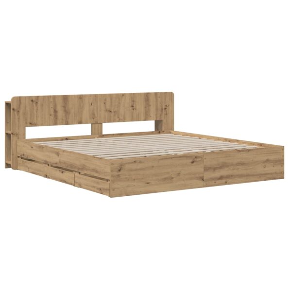 vidaXL Posteľový rám s úložným priestorom a čelom Dub artisan – Obrázok 2