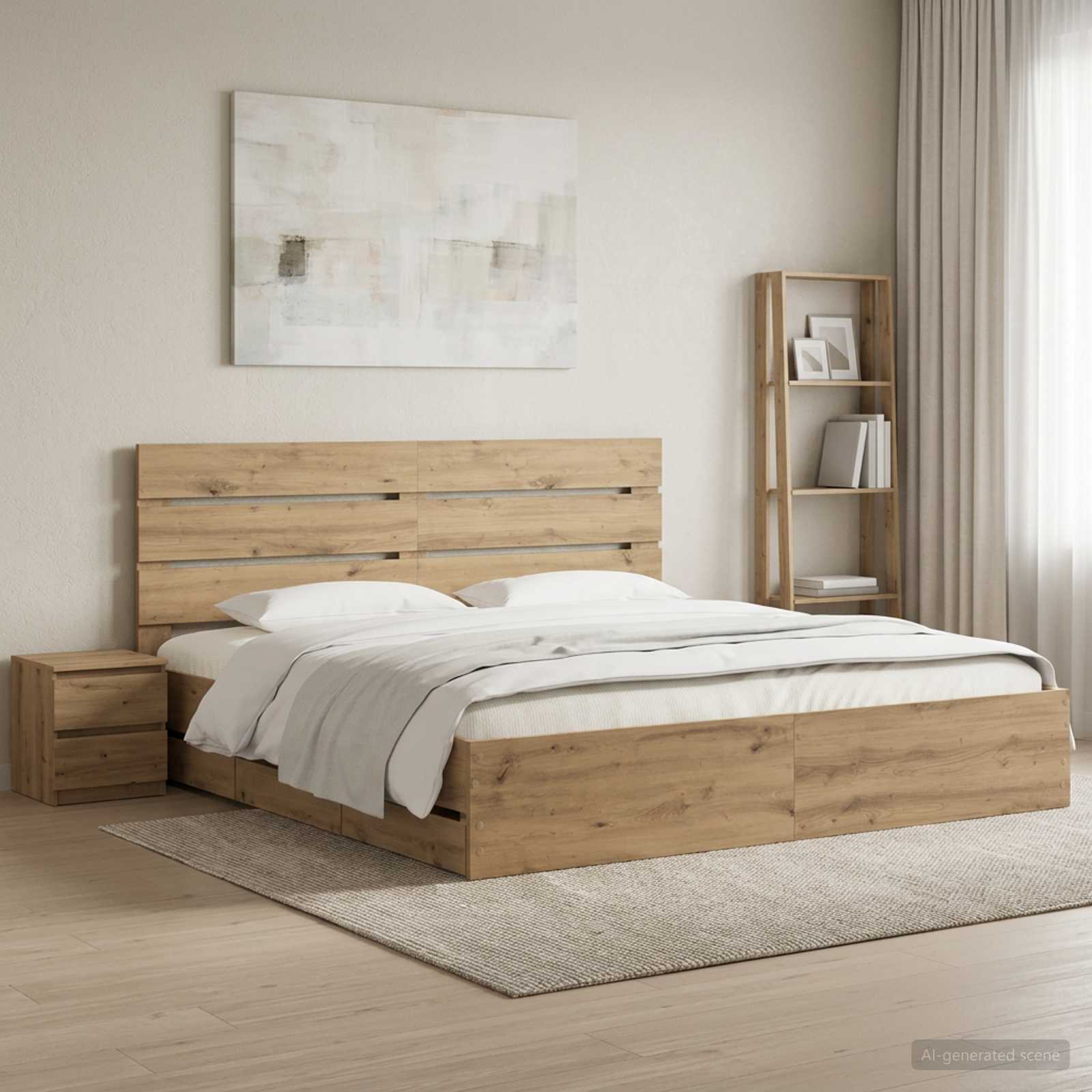 3445834_1.jpg vidaXL Bed Frame with Storage and Headboard Artisan Oak 180 x 200 cm – Obrázok 1