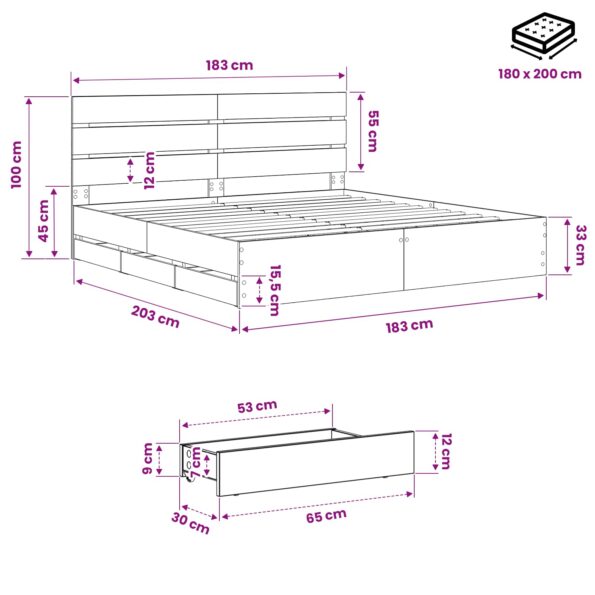 vidaXL Bed Frame with Storage and Headboard Artisan Oak 180 x 200 cm – Obrázok 9