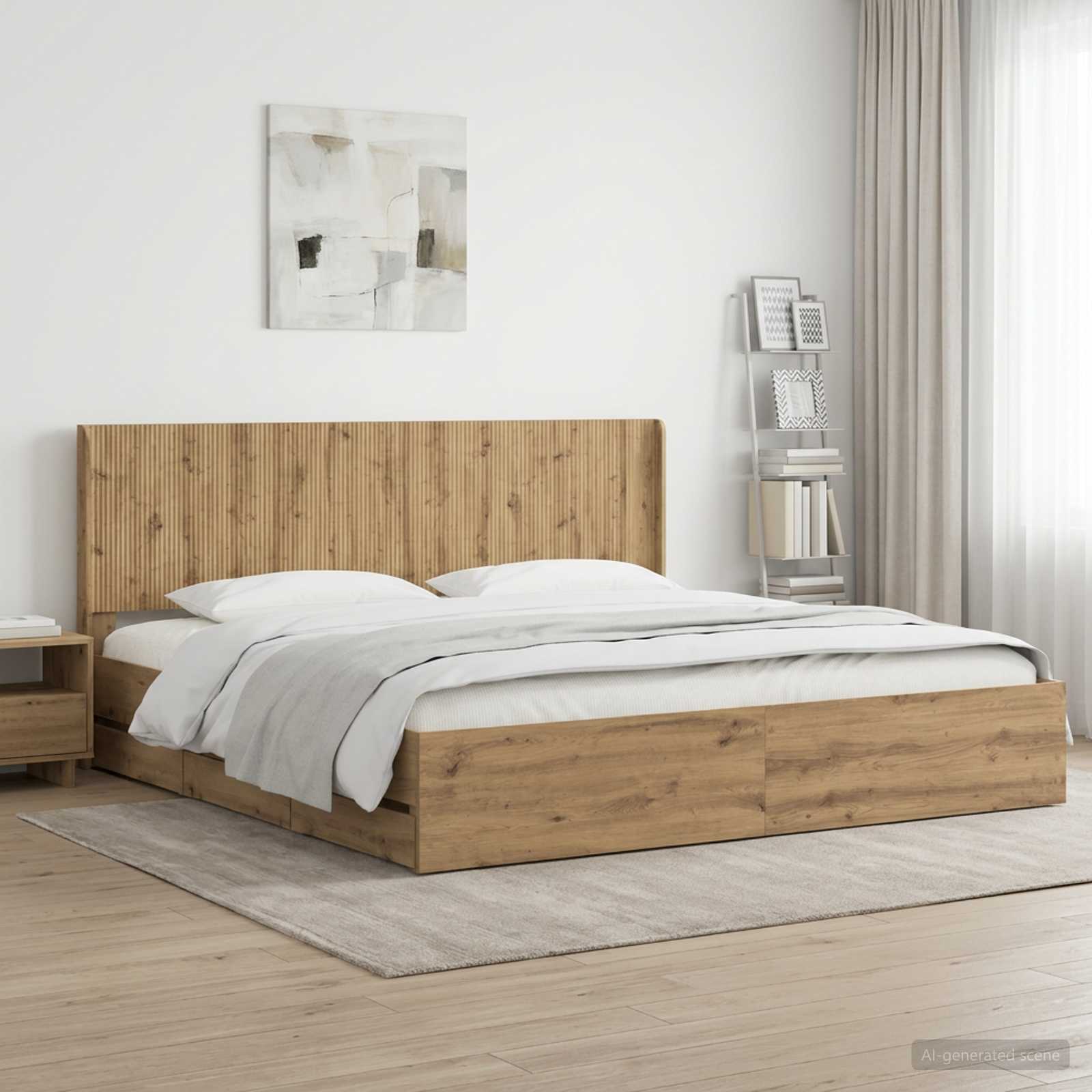 3445835_1.jpg vidaXL Posteľový rám s úložným priestorom a čelom Artisan Oak – Obrázok 1