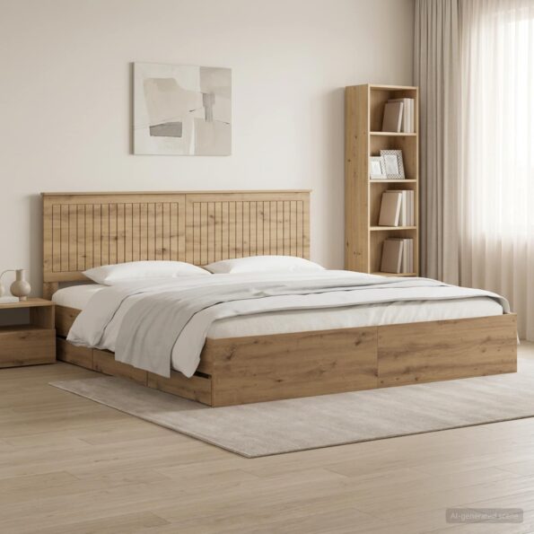 vidaXL Bed Frame with Storage and Headboard Artisan Oak 180 x 200 cm – Obrázok 10