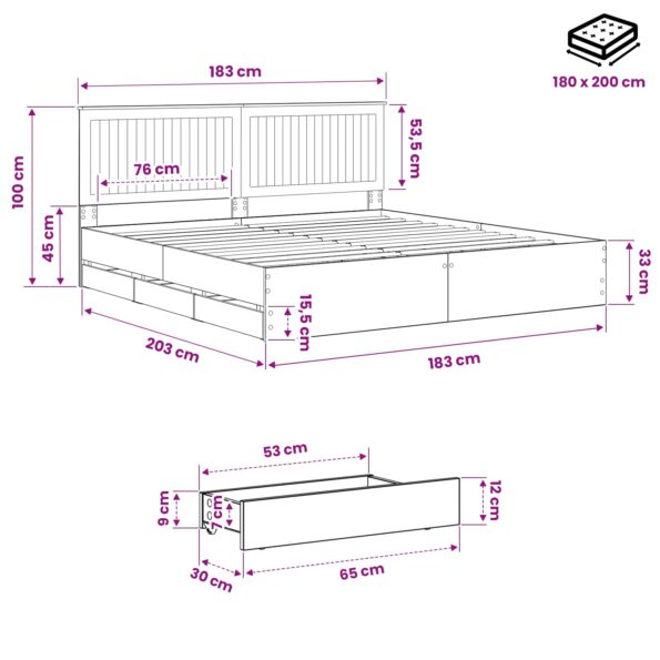 vidaXL Bed Frame with Storage and Headboard Artisan Oak 180 x 200 cm – Obrázok 9