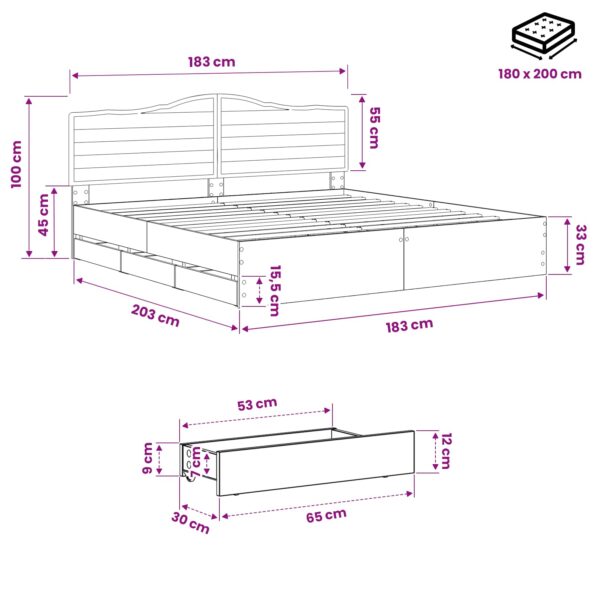vidaXL Bed Frame with Storage and Headboard Artisan Oak 180 x 200 cm – Obrázok 9