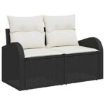 vidaXL Sada pohoviek 6 ks Čierna a krémová biela Poly ratan a oceľ – Obrázok 3