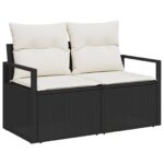 vidaXL Sada pohoviek 6 ks Čierna a krémová biela Poly ratan a oceľ – Obrázok 3