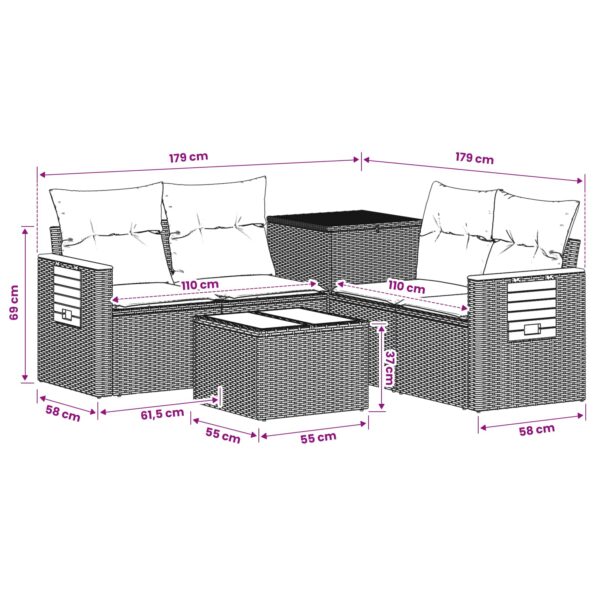 vidaXL Sada pohoviek 6 ks Beige a svetlo šedá Poly ratan a oceľ – Obrázok 12
