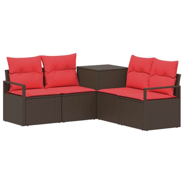 vidaXL Sada pohoviek 5 ks Hnedá a červená Poly ratan a oceľ – Obrázok 2