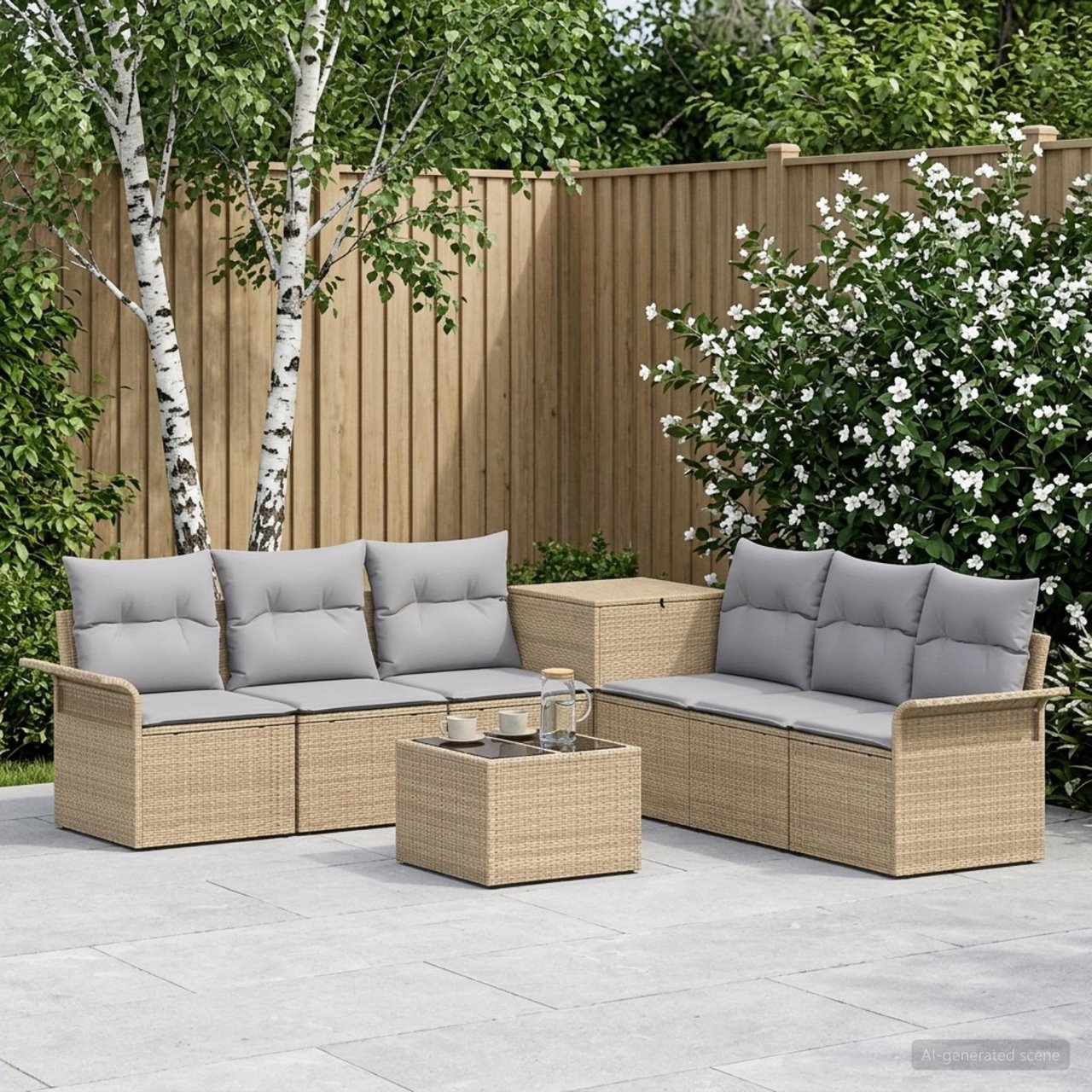 3448015_1.jpg vidaXL Sada pohoviek 8 ks Beige a svetlo šedá Poly ratan a oceľ – Obrázok 1
