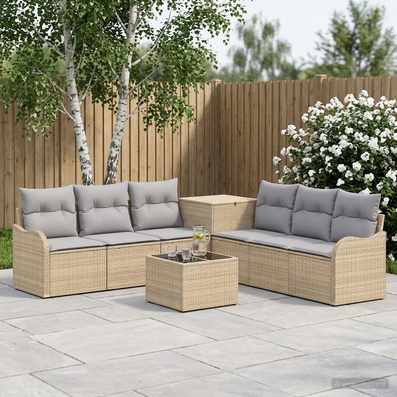 3448069_1.jpg vidaXL Sada pohoviek 8 ks Beige a svetlo šedá Poly ratan a oceľ – Obrázok 1