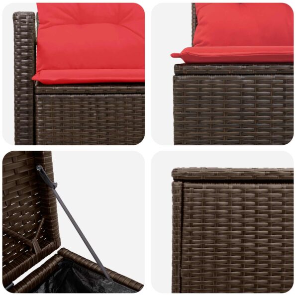 vidaXL Sada pohoviek 7 ks Hnedá a červená Poly ratan a oceľ – Obrázok 6