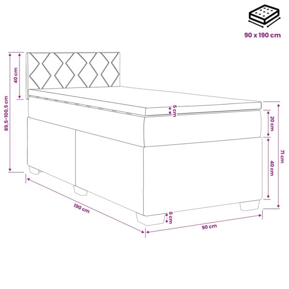 vidaXL Posteľ boxspring s matracom Krémová 90 x 190 cm Látka – Obrázok 10