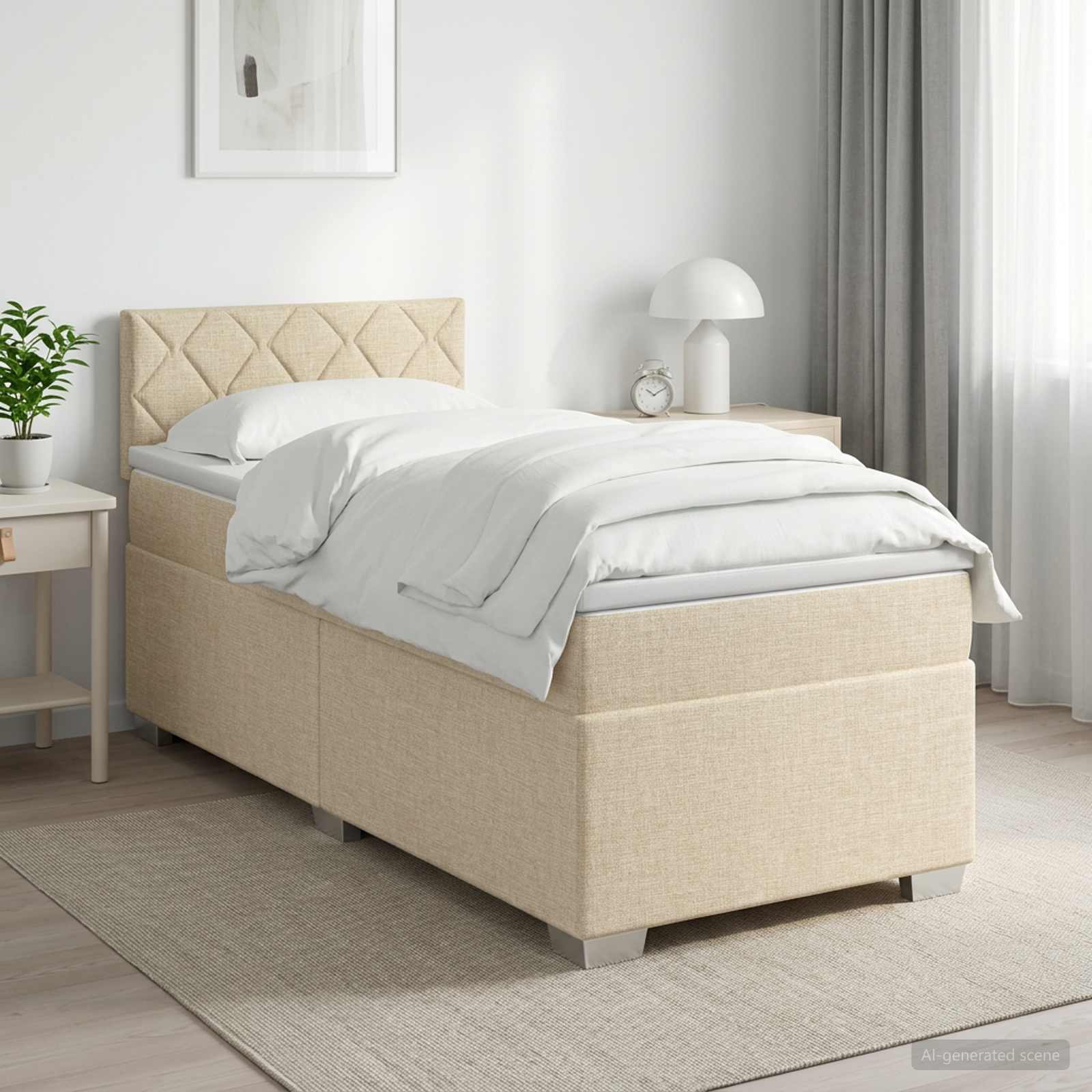 3450402_1.jpg vidaXL Posteľ boxspring s matracom Krémová 90 x 200 cm Látka – Obrázok 1