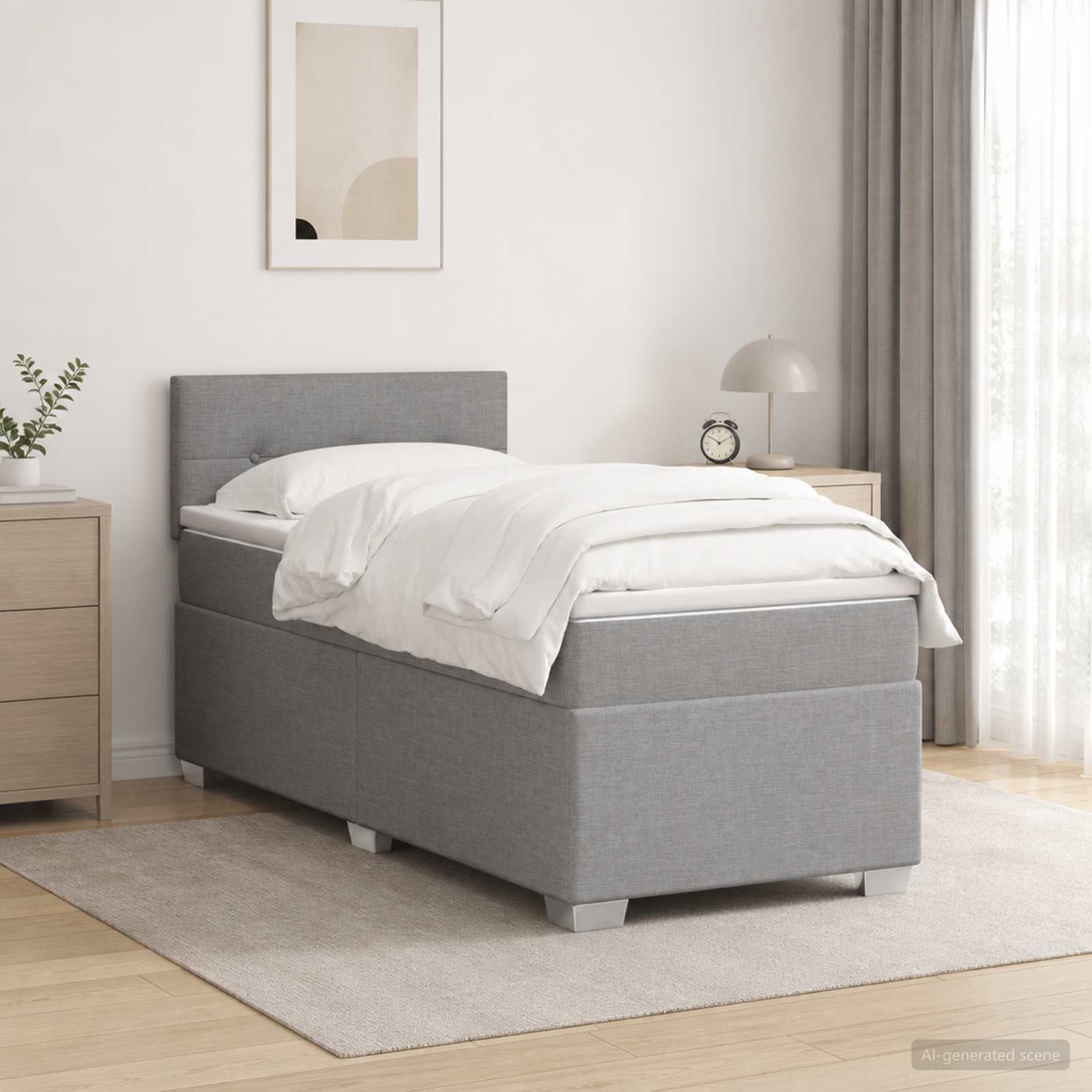 3450411_1.jpg vidaXL Posteľ boxspring s matracom Svetlosivá 100 x 200 cm Látka – Obrázok 1
