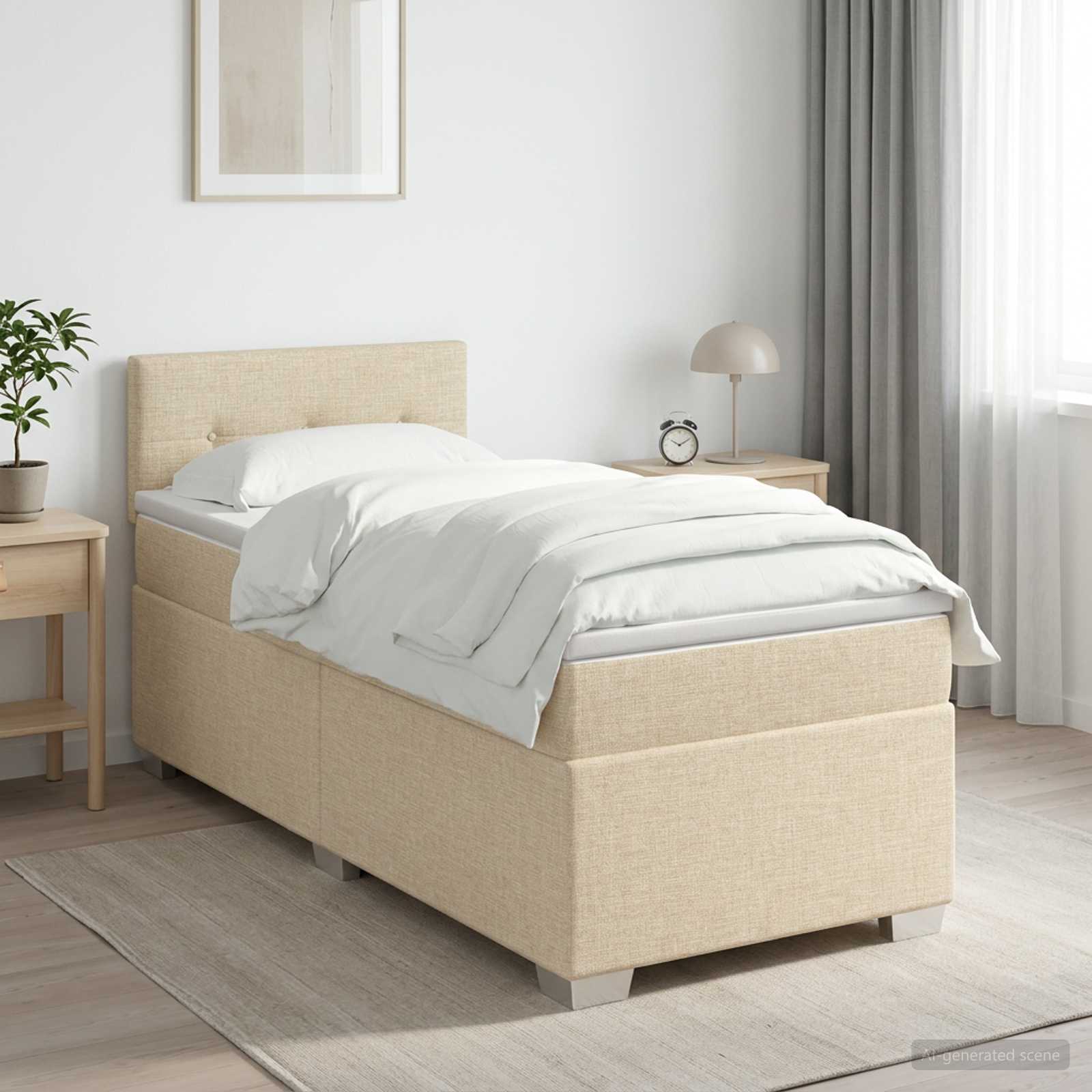 3450416_1.jpg vidaXL Posteľ boxspring s matracom Krémová 100 x 200 cm Látka – Obrázok 1