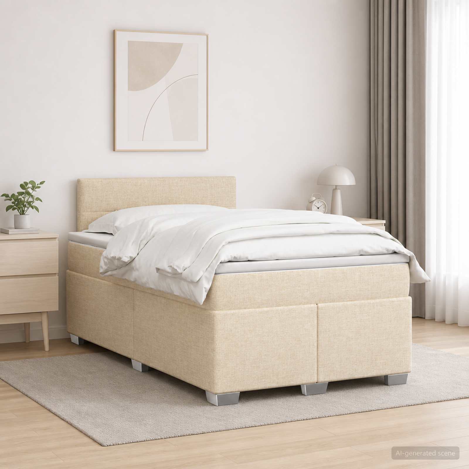 3450458_1.jpg vidaXL Posteľ boxspring s matracom Krémová 120 x 200 cm Látka – Obrázok 1