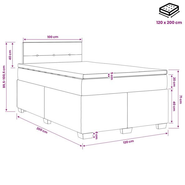 vidaXL Posteľ boxspring s matracom Krémová 120 x 200 cm Látka – Obrázok 11