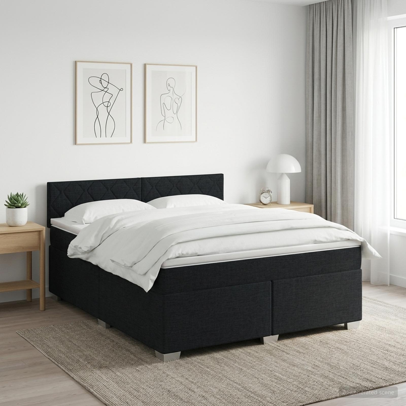 3450525_1.jpg vidaXL Posteľ boxspring s matracom Čierna 160 x 200 cm Látka – Obrázok 1