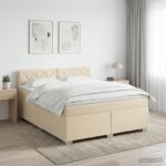 vidaXL Posteľ boxspring s matracom Krémová 160 x 200 cm Látka
