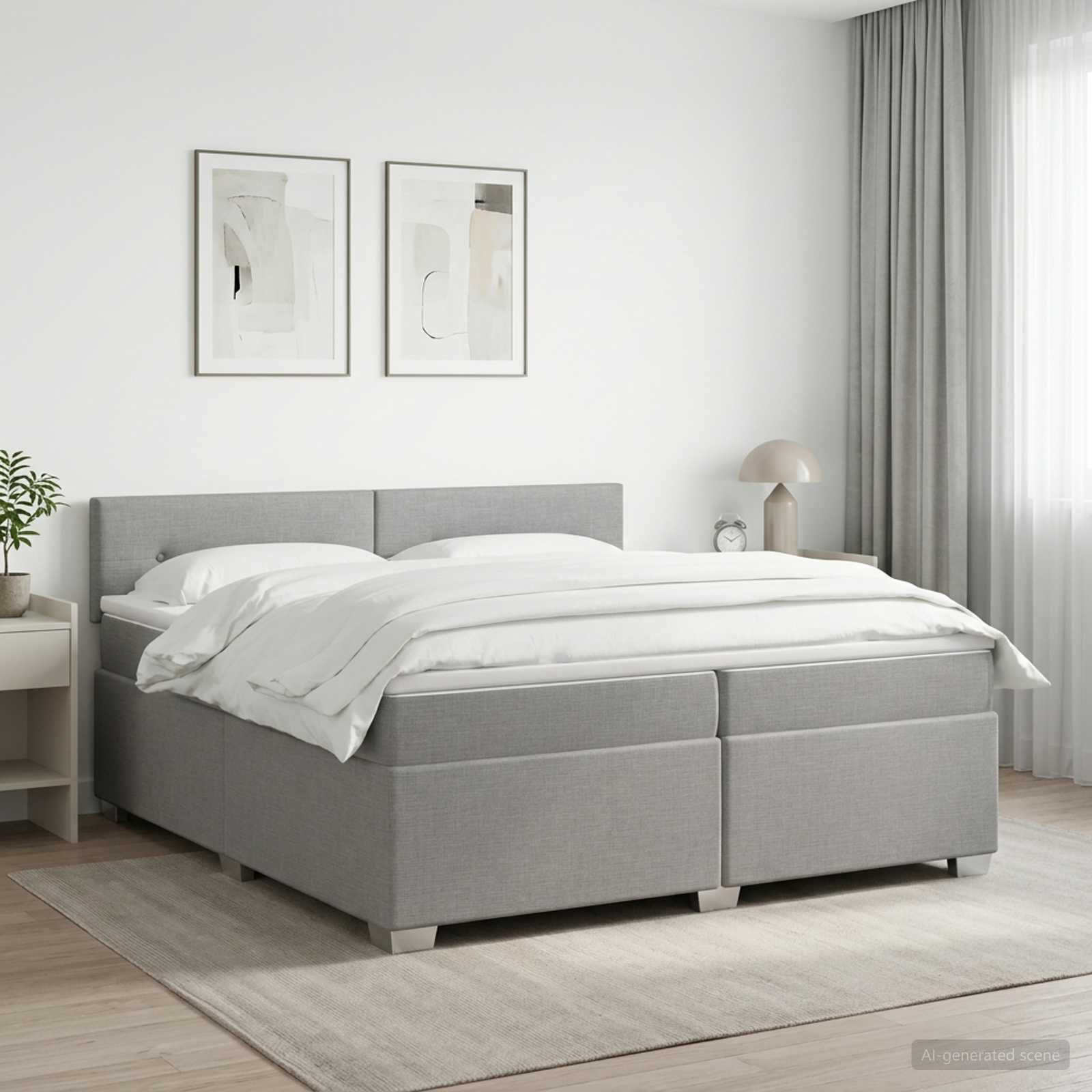 3450558_1.jpg vidaXL Posteľ boxspring s matracom Svetlosivá 200 x 200 cm Látka – Obrázok 1
