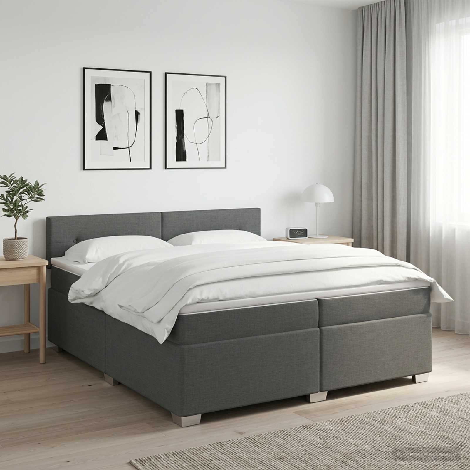 3450559_1.jpg vidaXL Posteľ boxspring s matracom Tmavosivá 200 x 200 cm Látka – Obrázok 1