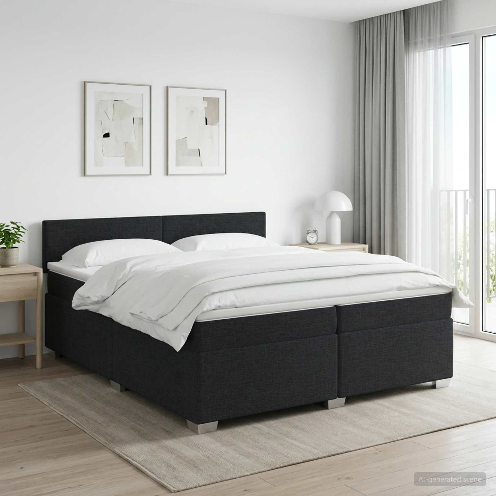 3450560_1.jpg vidaXL Posteľ boxspring s matracom Čierna 200 x 200 cm Látka – Obrázok 1