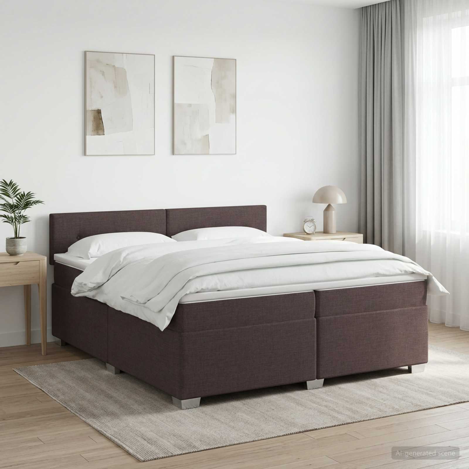 3450561_1.jpg vidaXL Posteľ boxspring s matracom Tmavohnedá 200 x 200 cm Látka – Obrázok 1
