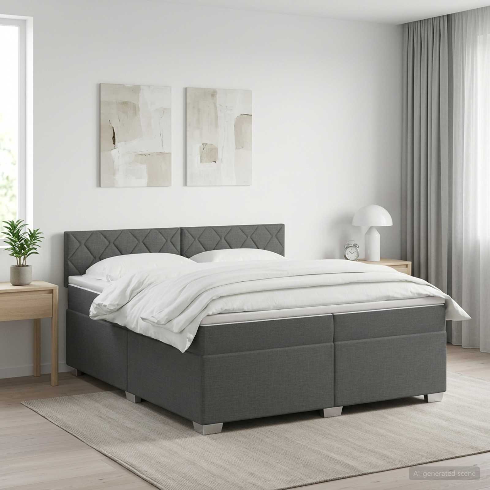 3450566_1.jpg vidaXL Posteľ boxspring s matracom Tmavosivá 200 x 200 cm Látka – Obrázok 1