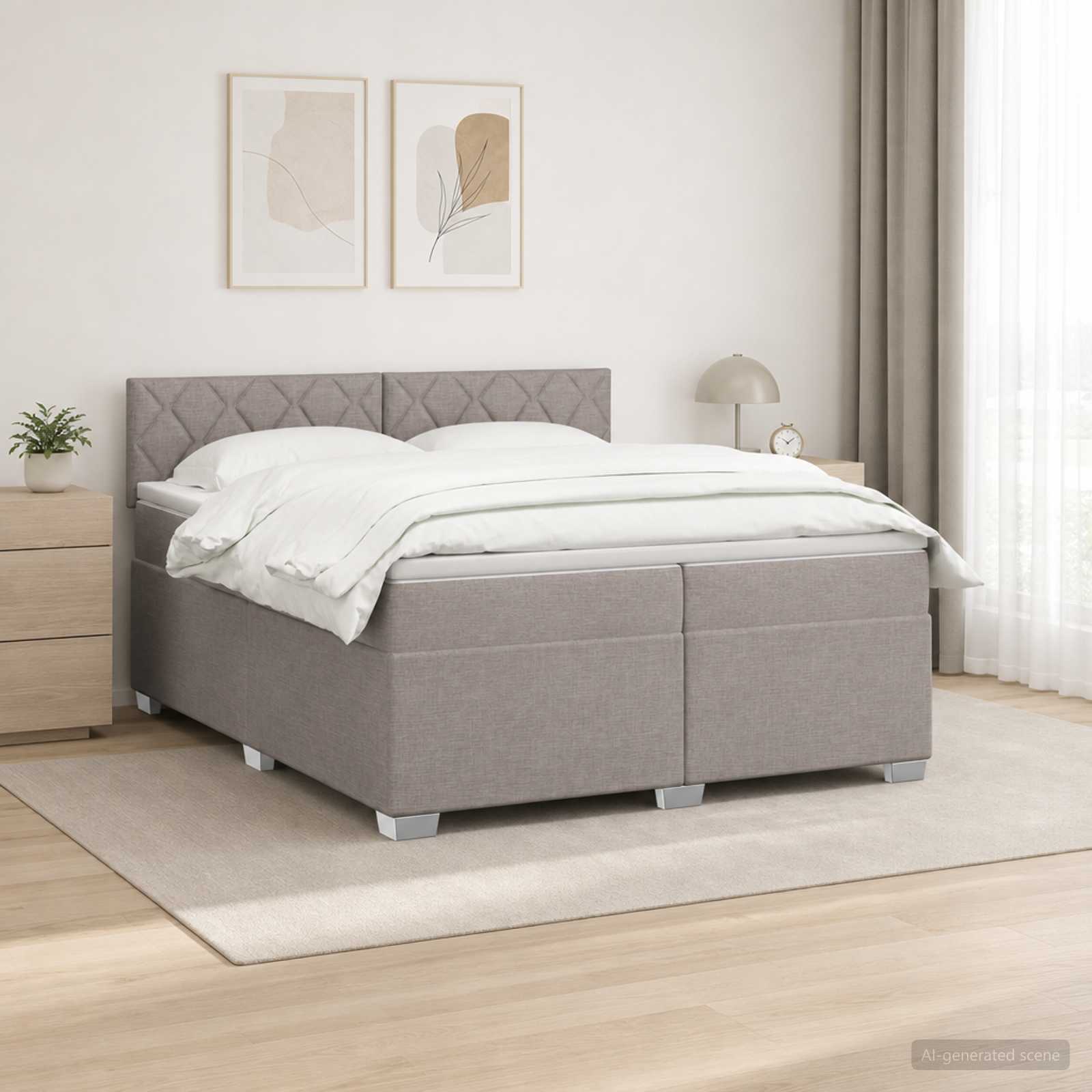 3450569_1.jpg vidaXL Posteľ boxspring s matracom Sivohnedá 200 x 200 cm Látka – Obrázok 1